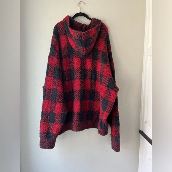 ♥️SKIMS COZY KNIT UNISEX HOODIE BUFFALO CHECK BRICK ONYX 4X/5X - Picture 8 of 8